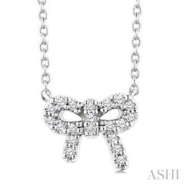 1/8 Ctw Bow Single Cut Diamond Petite Fashion Pendant With Chain in 10K White Gold